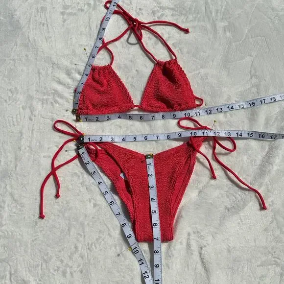 Bond Eye Andy Triangle BIkini Top Pablo Tie Brief Bottoms Eco Guava Coral NWT OS - Picture 2 of 6